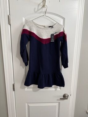 Nautica Navy Dress with Gray Yoke and Berry Chevron Trim